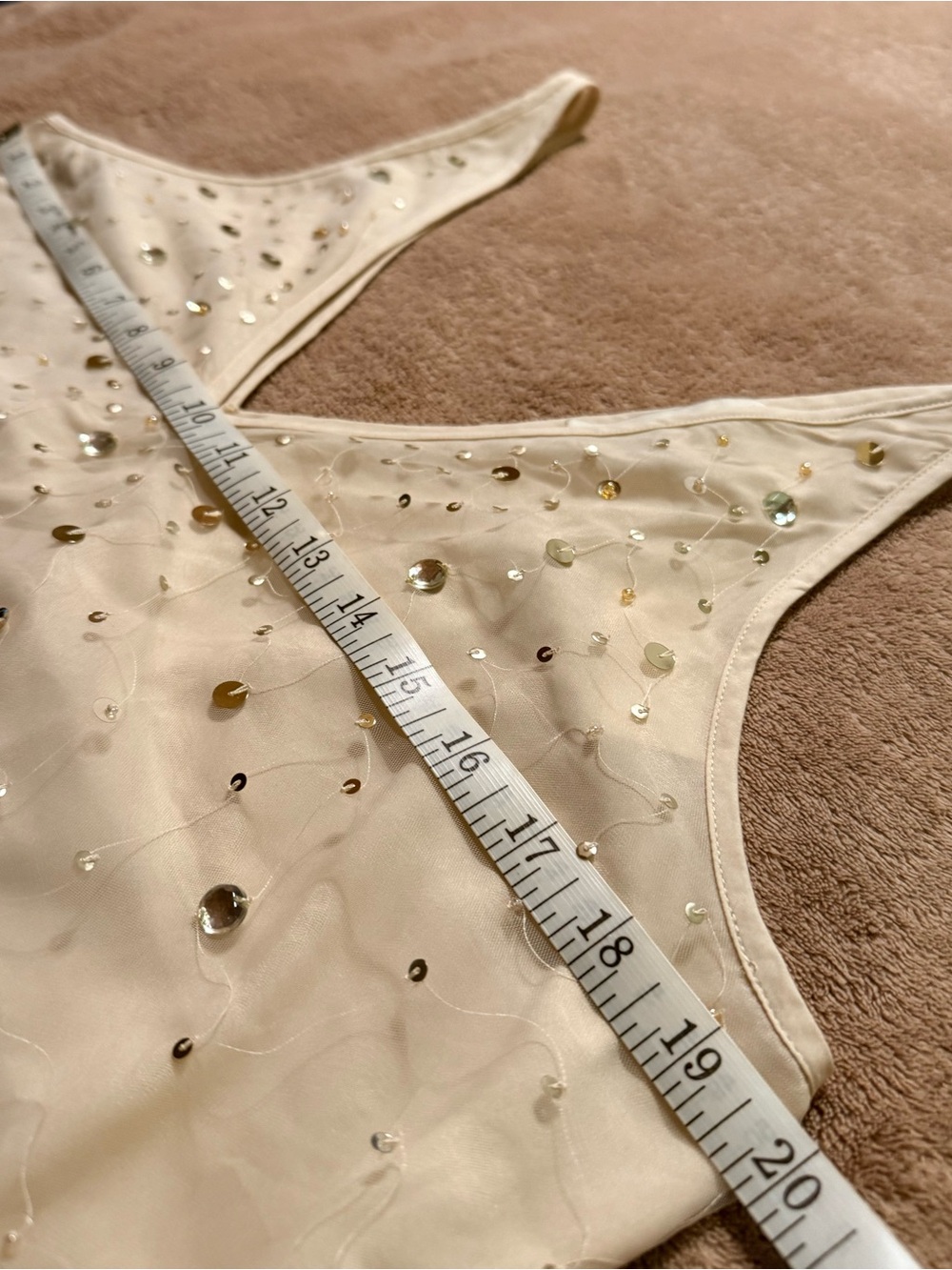 LOFT Cream V-Neck Sequin-Embellished Tank